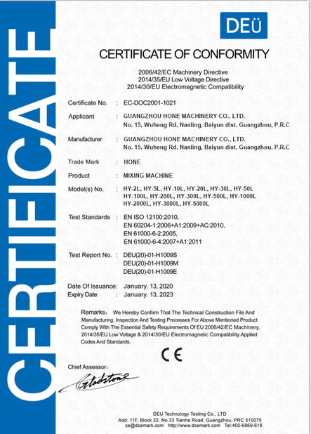 Κίνα Guangzhou Hone Machinery Co., Ltd. Πιστοποιήσεις