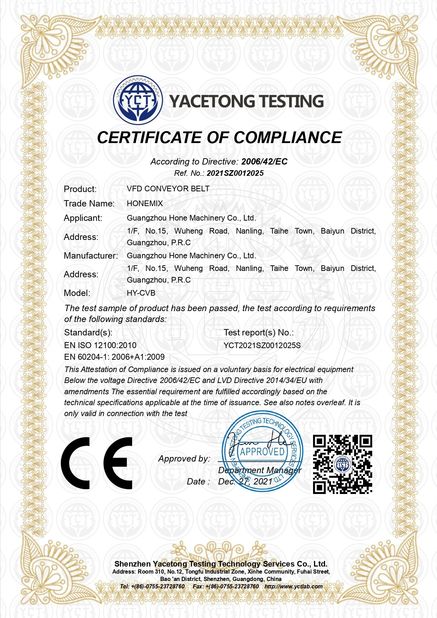 Κίνα Guangzhou Hone Machinery Co., Ltd. Πιστοποιήσεις